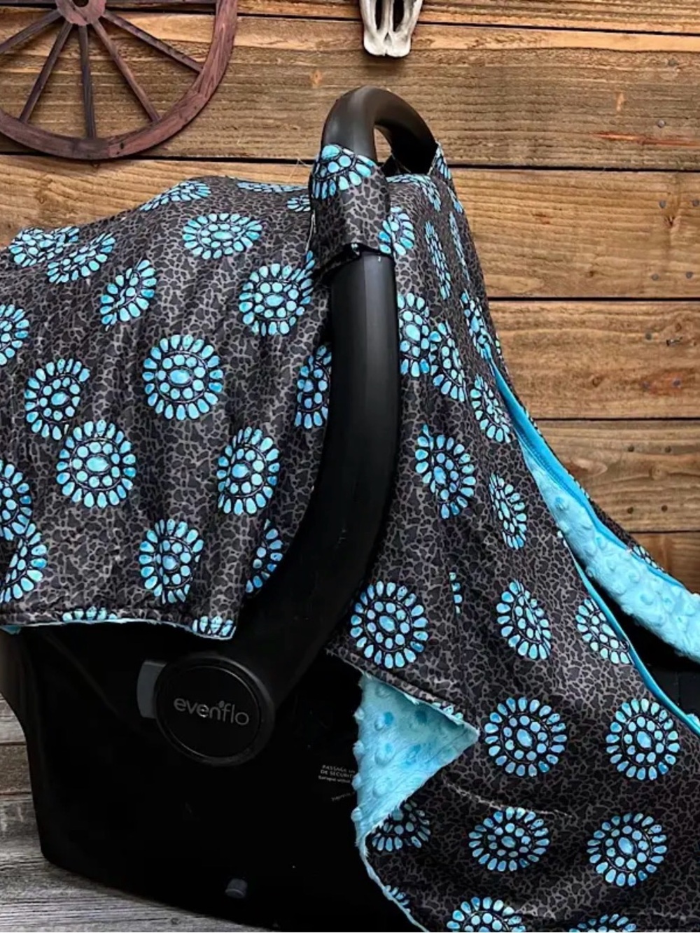 Boho Aztec Baby Car seat Cover in Blue and Black